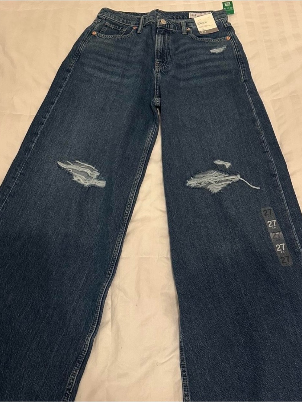 GAP Dark Blue Distressed Wide Leg Jeans